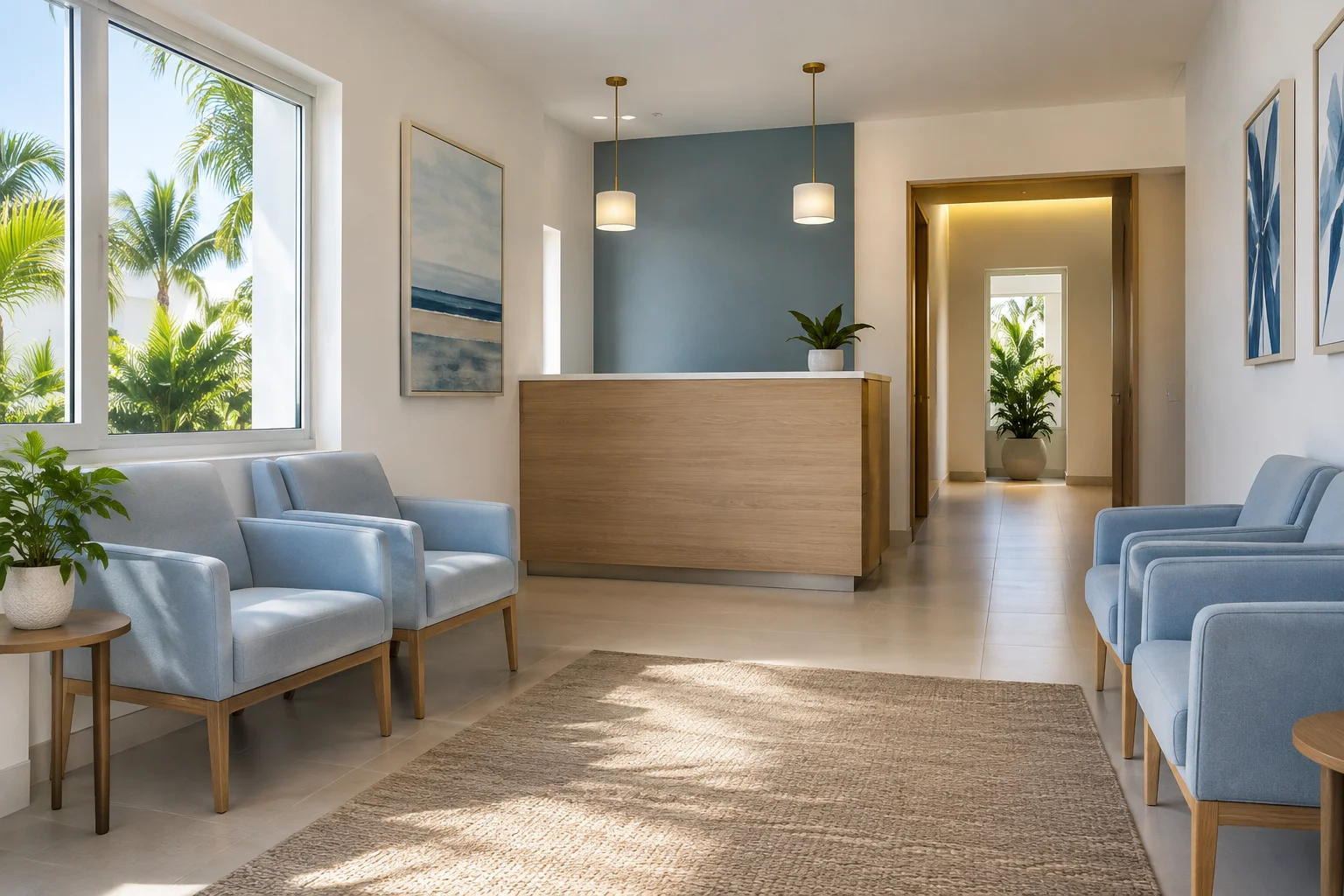 Illustrative clinic waiting room; AI-generated, not the actual iWellness facility.